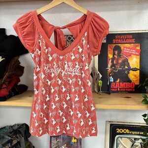 Vintage Baby Phat Orange Pink Puff Sleeve Blouse